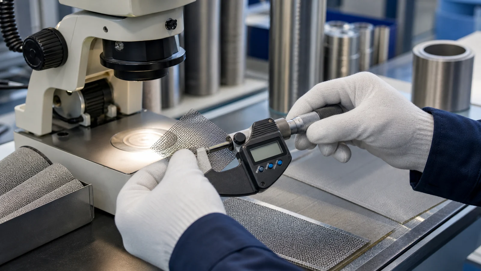 Quality inspection of a fine stainless steel mesh sample