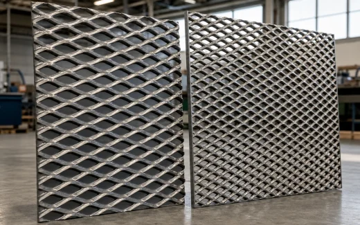 Two raised expanded metal sheets with different diamond opening sizes