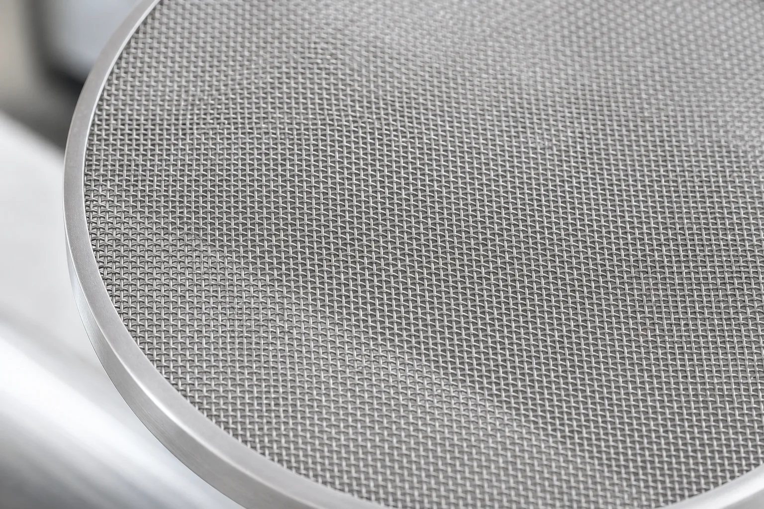 Fine stainless steel woven mesh filter disc in a clean industrial setting