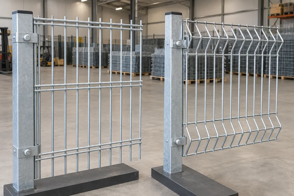 Flat double-wire and V-bent welded fence panel samples