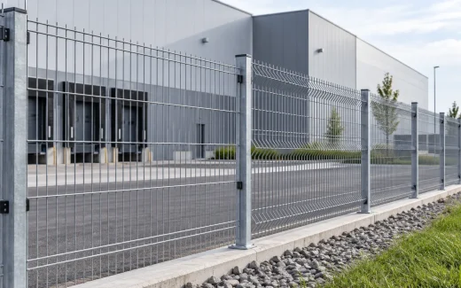 Galvanized welded wire fence panels protecting an industrial perimeter