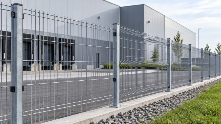 Galvanized welded wire fence panels protecting an industrial perimeter