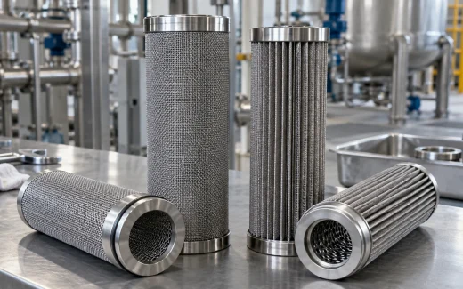Cylindrical stainless steel wire mesh and pleated filter cartridges