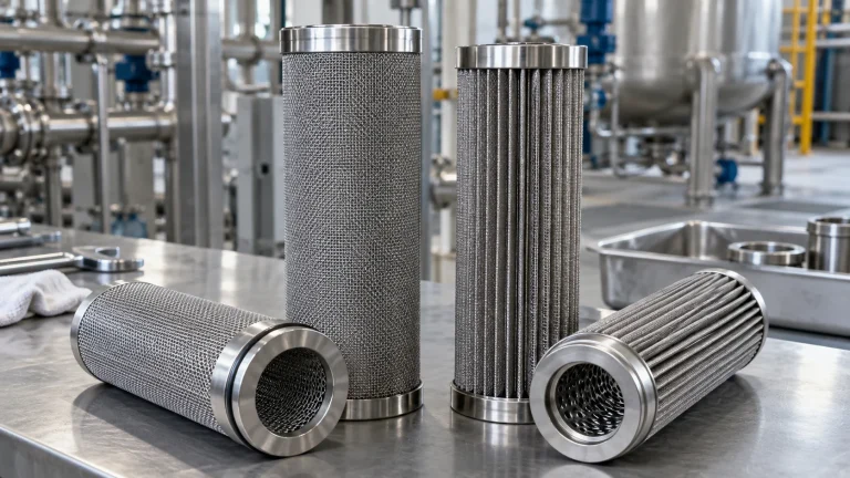 Cylindrical stainless steel wire mesh and pleated filter cartridges